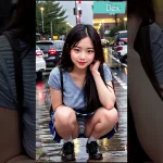 [4K] Ai lookbook squatting in the rain