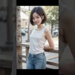 Short-Haired Pretty Girl’s Sleeveless Shirt & Jeans Lookbook, AI Art