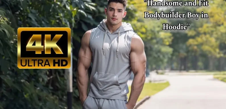 [4K Ai art] Handsome Bodybuilder Boy- Hoodie Themed Photoshoot- Men Ai Lookbook